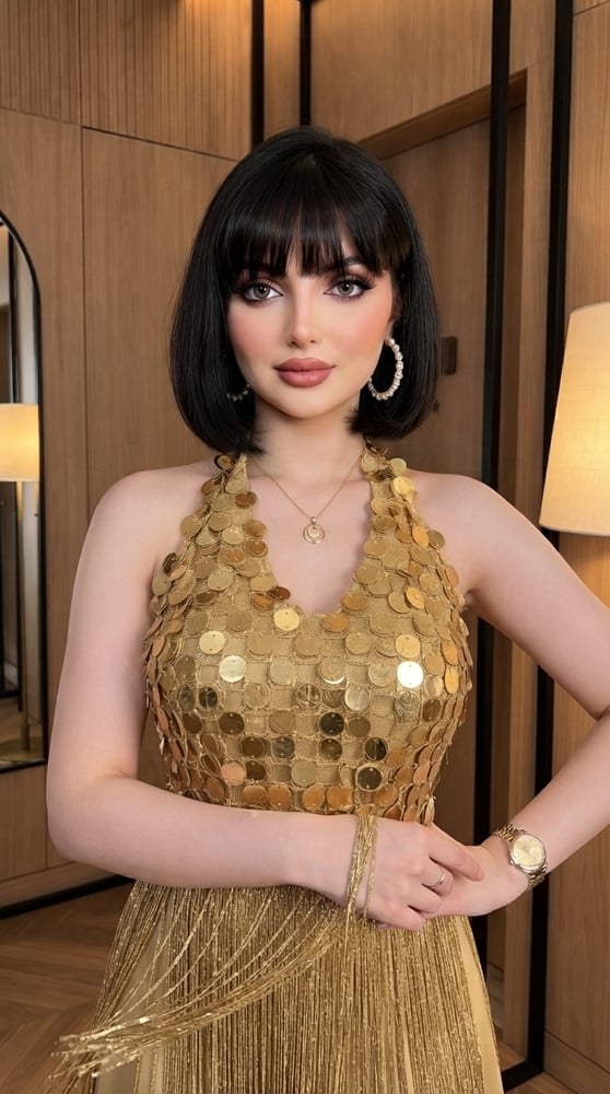 فستان سهرة فاخر باللون الذهبي العسلي
