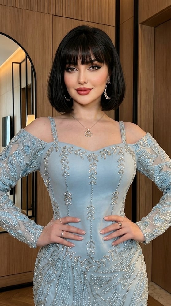 فستان سهرة سماوي فاخر بتصميم حورية البحر