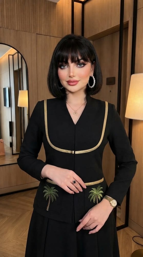 فستان سهرة اليوم الوطني السعودي بتصميم كلوش أنيق باللون الأسود الملكي