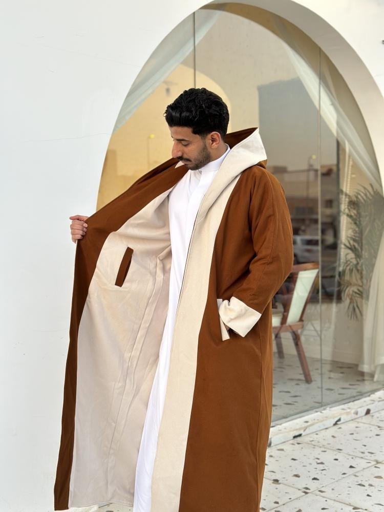 فروة شتوية دبل فيس رجالي – بني مع بيج