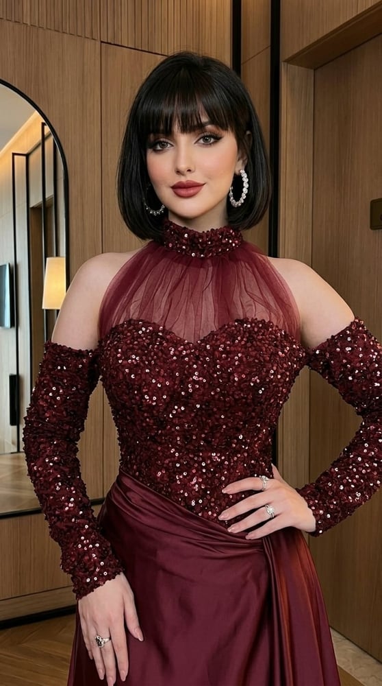 فستان سهرة طويل باللون البرغندي