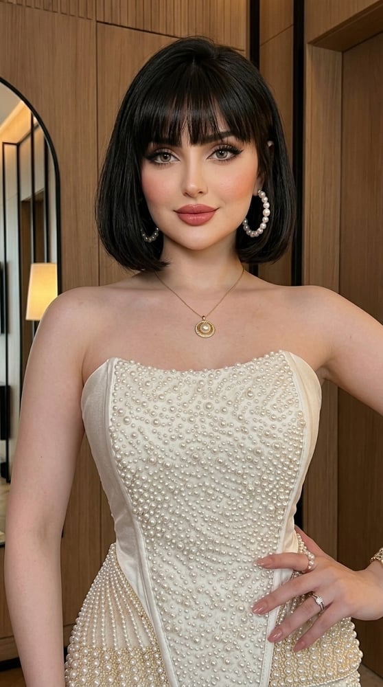 فستان سهرة أو زفاف فاخر بلون أوف وايت (سكري