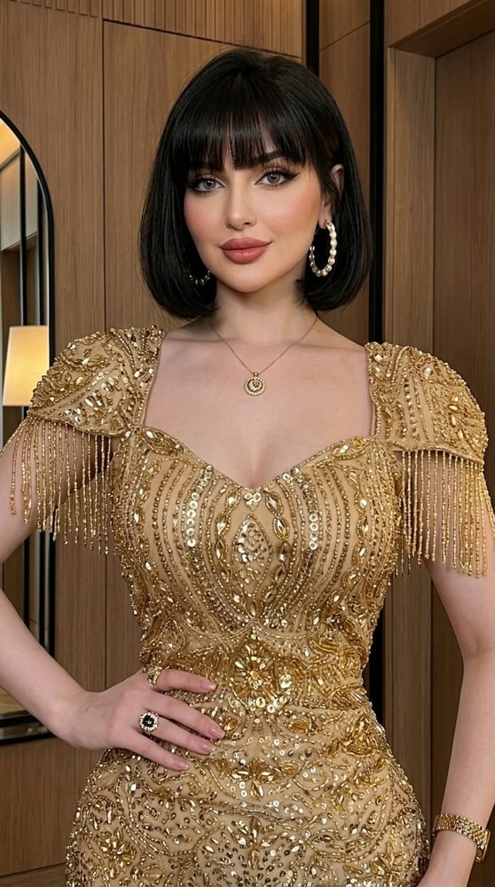 فستان سهرة فاخر باللون الذهبي