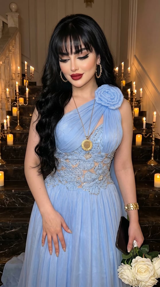 فستان سهرة طويل باللون السماوي