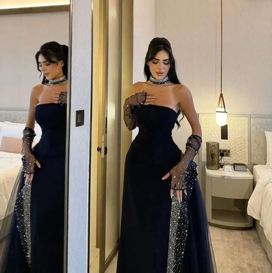 فستان سهرة أسود أنيق وطويل