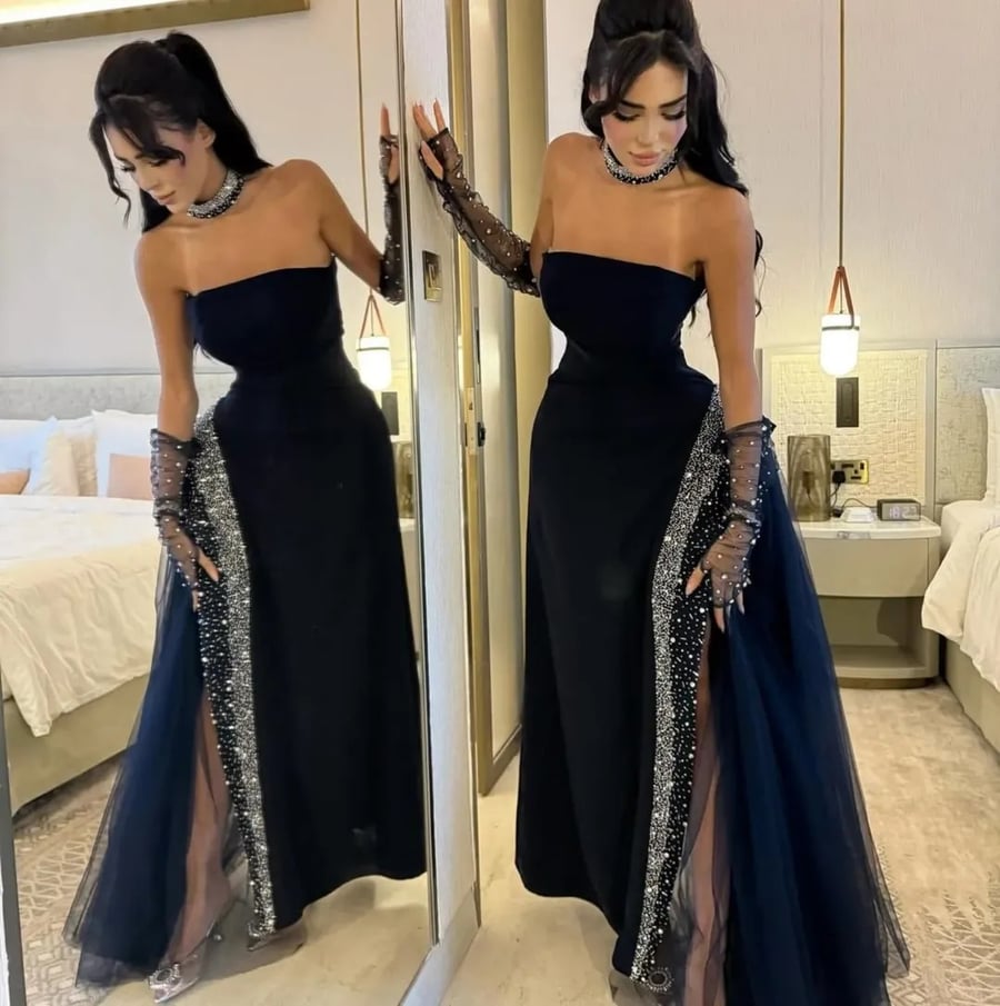 فستان سهرة أسود أنيق وطويل