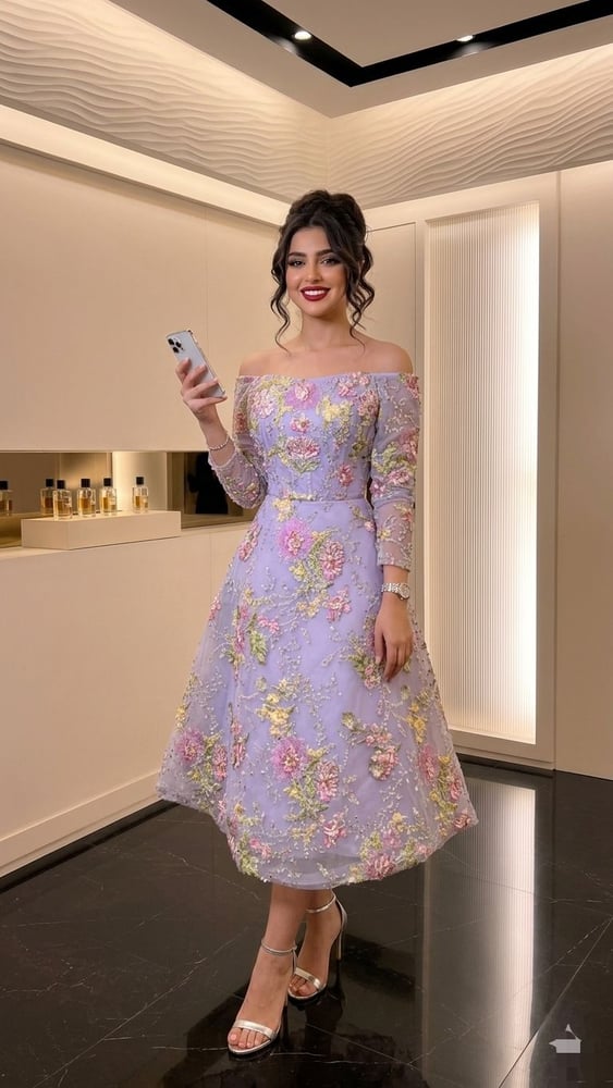 فستان سهرة ميد الفاخرة باللون اللافندر (البنفسجي الفاتح