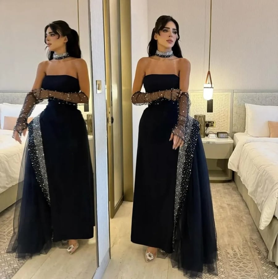 فستان سهرة أسود أنيق وطويل