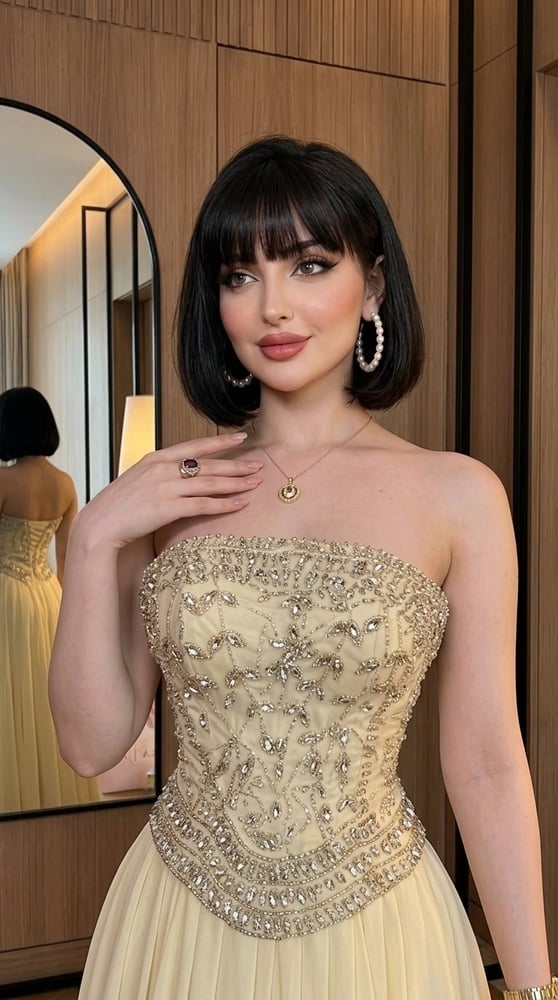 فستان سهرة أصفر ليموني ناعم