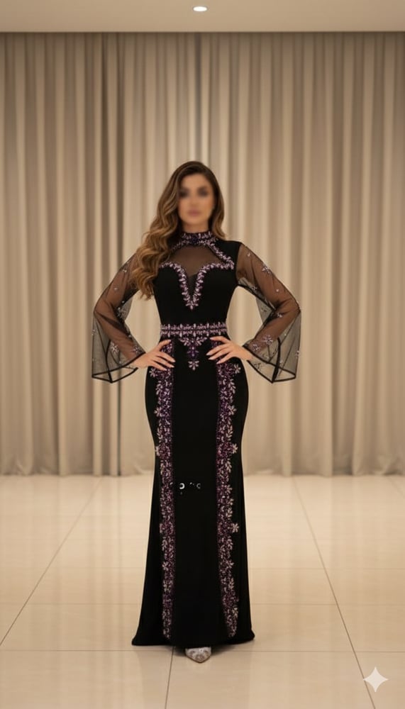 فستان سهرة أسود أنيق وطويل