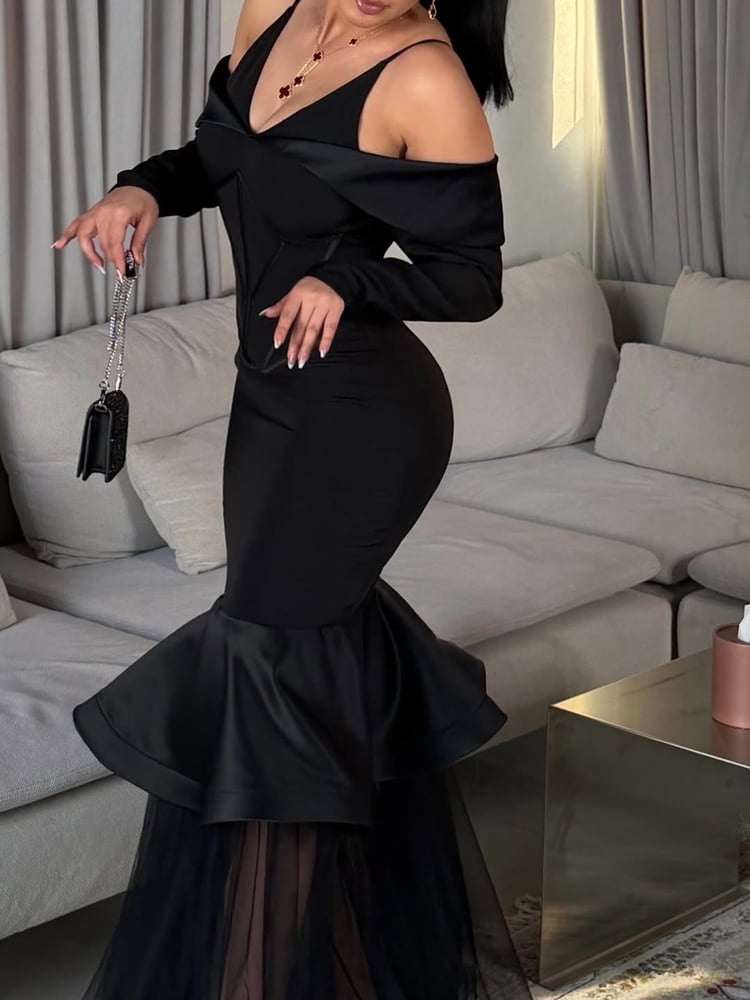 فستان سهرة أسود فاخر