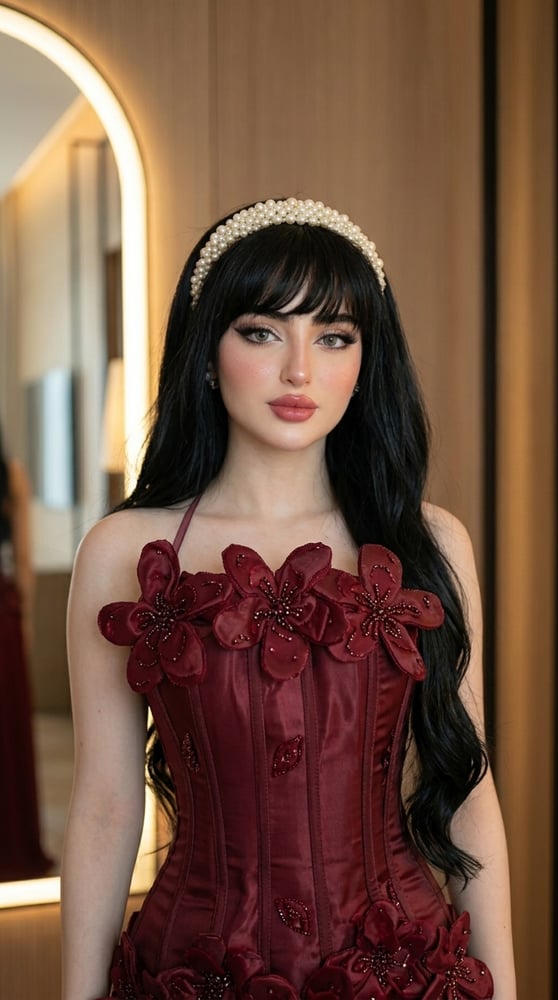 فستان سهرة فاخر باللون البرغندي