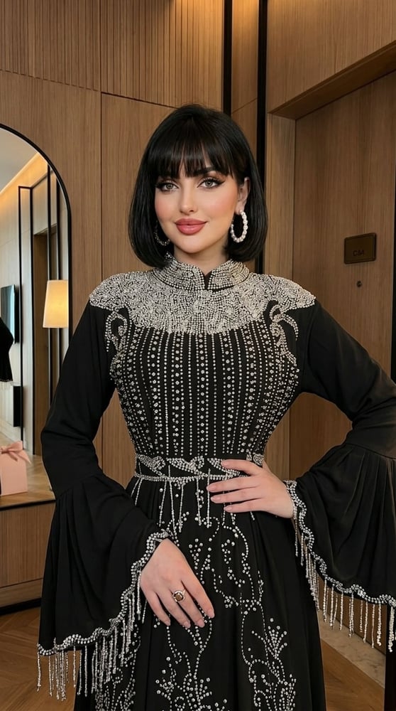 فستان سهرة فاخر باللون الرمادي الداكن (الغرانيتي