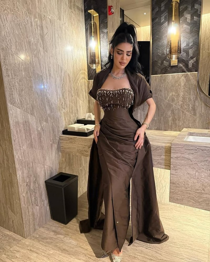 فستان سهرة خامة شانطون تطريز يدوي