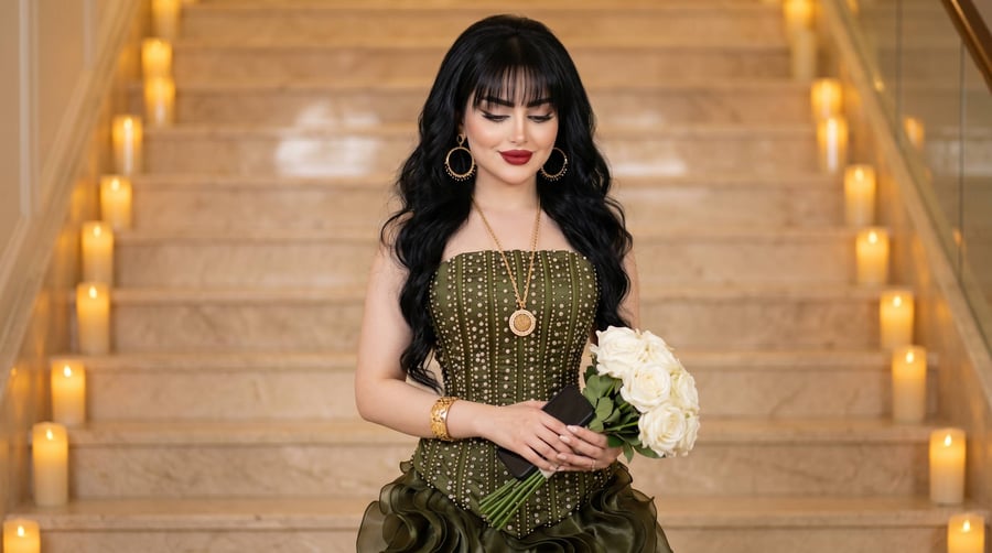 فستان سهرة بلون زيتوني ملكي
