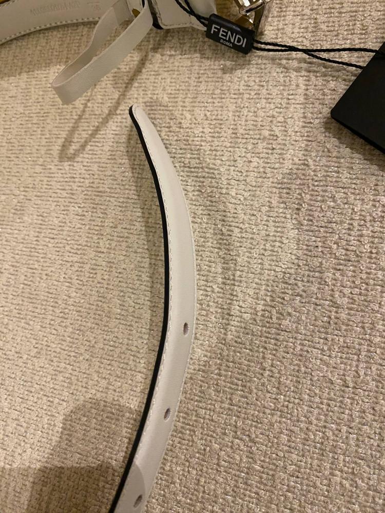 Fendi Baguette FF Leather Belt White Silver