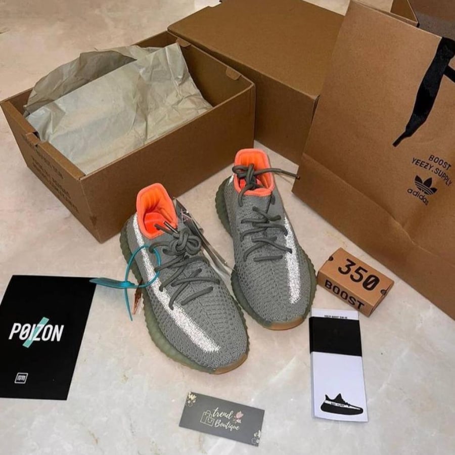 Yeezy x Adidas Boost 350 V2 Desert Sag Green/Grey Tricot Sneakers