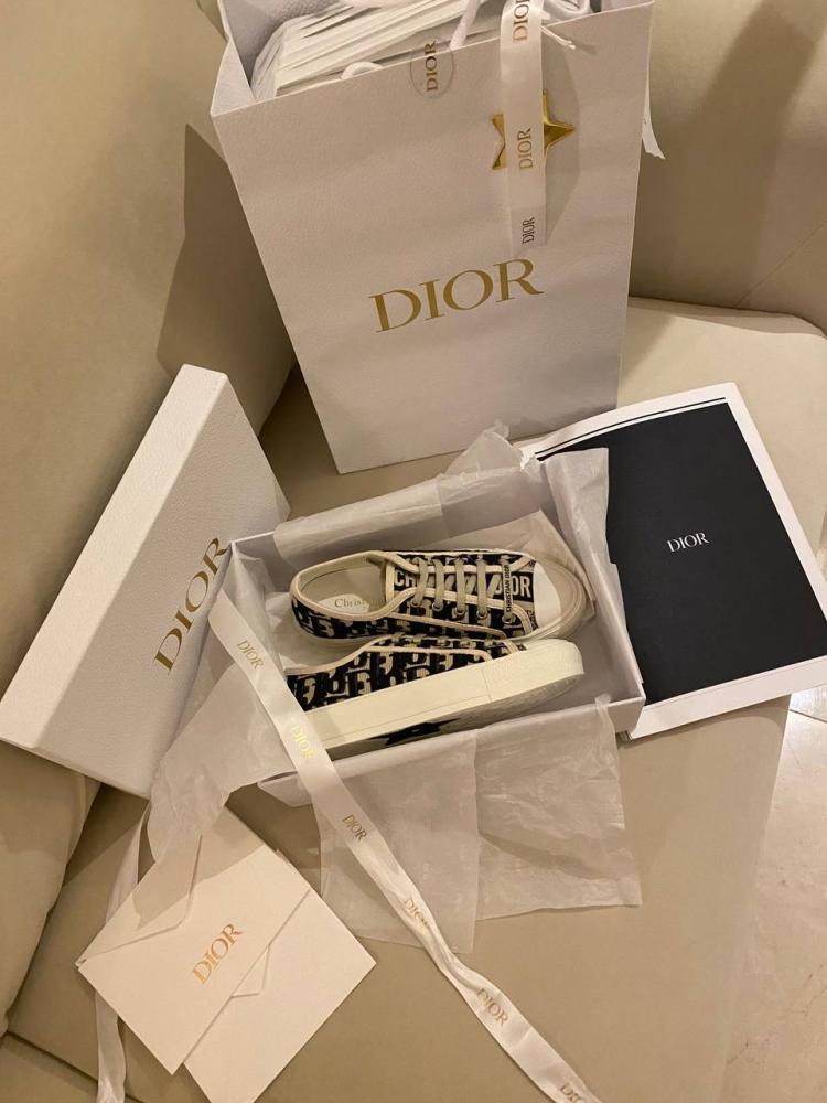 Dior Navy Blue/White Oblique Embroidered Canvas and Rubber Walk'n'Dior Low-Top Sneakers