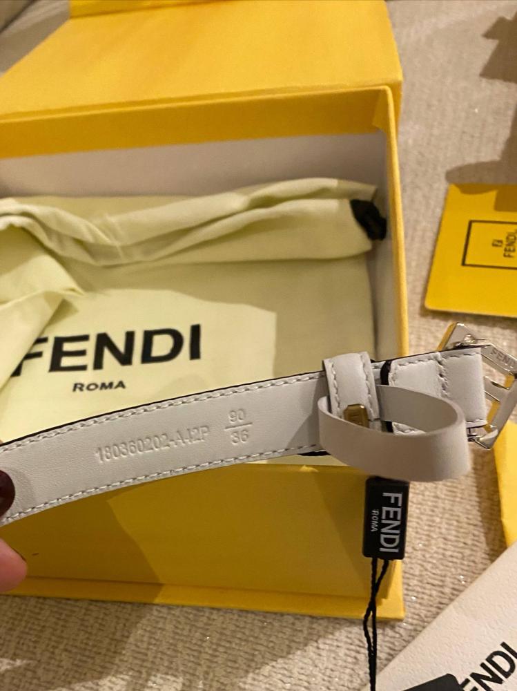 Fendi Baguette FF Leather Belt White Silver