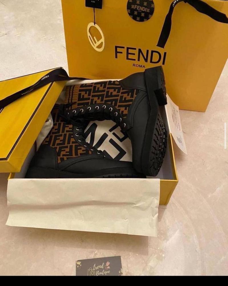 Fendi Black/Brown Fabric and Leather Rockoko Combat Boots