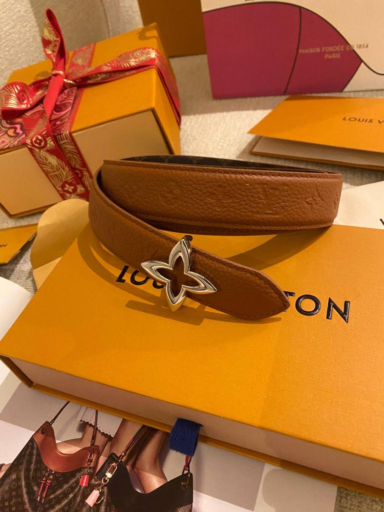 LV Flowergram 30mm Reversible Belt- camel brown