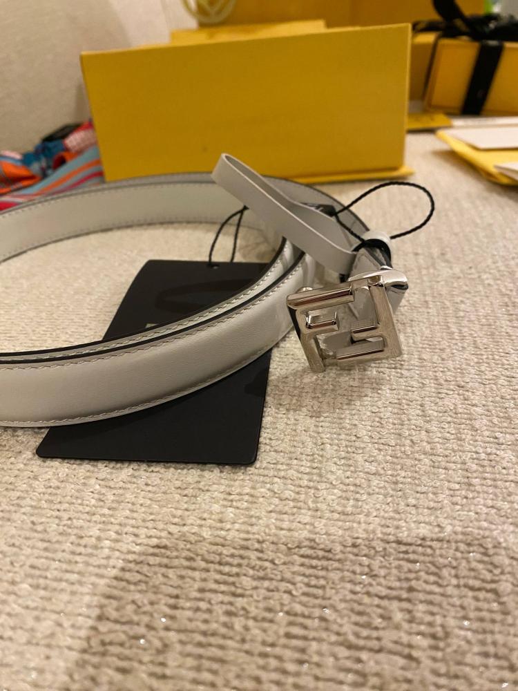 Fendi Baguette FF Leather Belt White Silver
