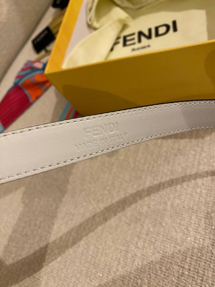 Fendi Baguette FF Leather Belt White Silver