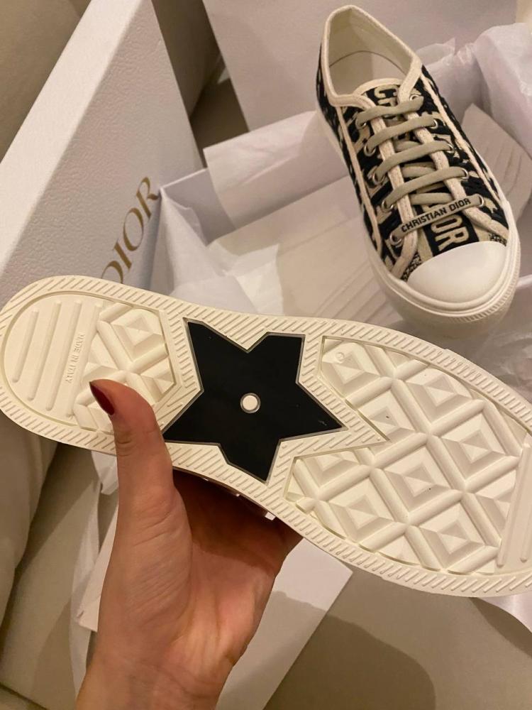 Dior Navy Blue/White Oblique Embroidered Canvas and Rubber Walk'n'Dior Low-Top Sneakers