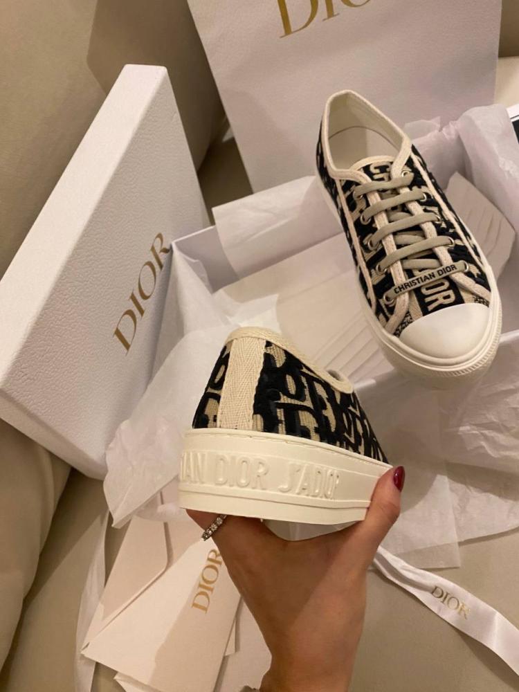 Dior Navy Blue/White Oblique Embroidered Canvas and Rubber Walk'n'Dior Low-Top Sneakers