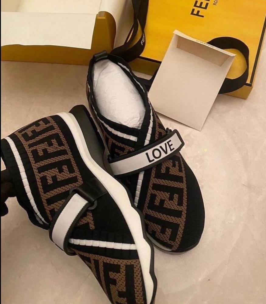 Fendi Brown/Black Zucca Knit Fabric Rockoko Slip On Sneakers