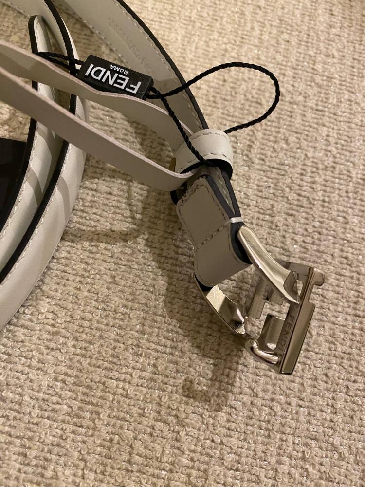 Fendi Baguette FF Leather Belt White Silver