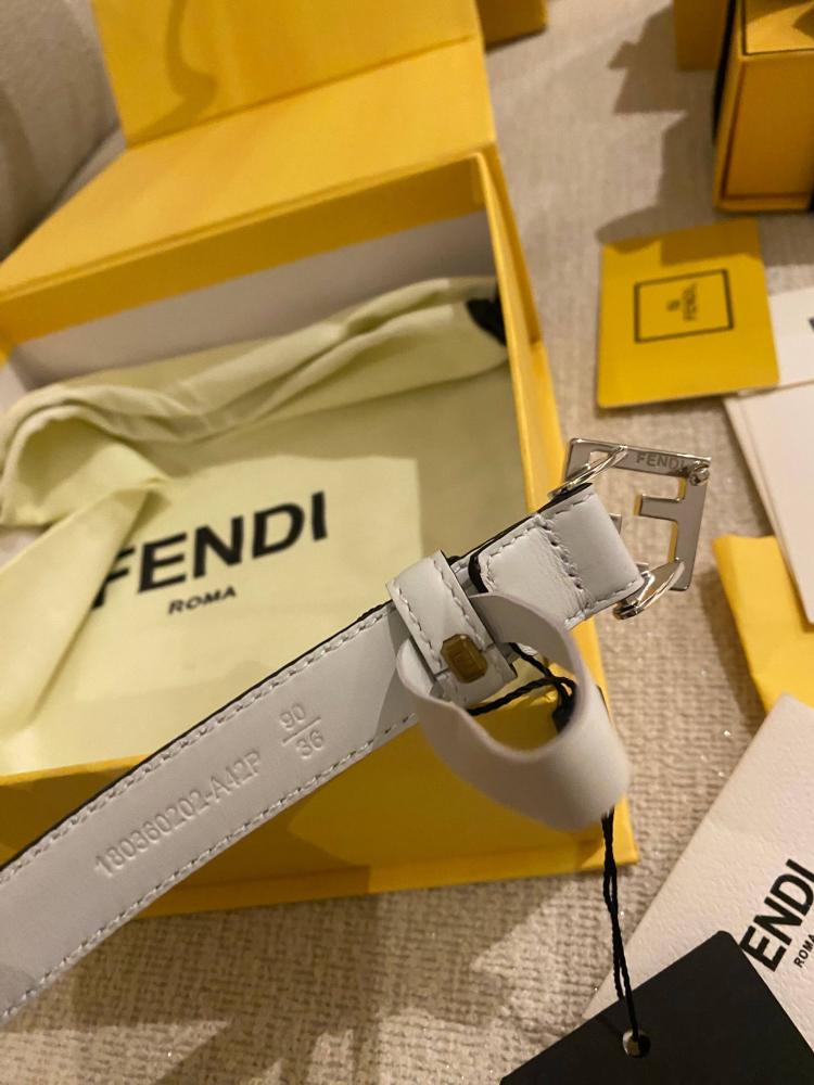 Fendi Baguette FF Leather Belt White Silver
