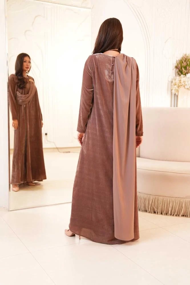 Taupe Drape Velvet Dress