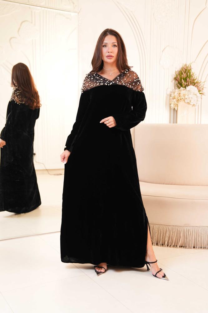 Obsidian Pearl Draped Dress