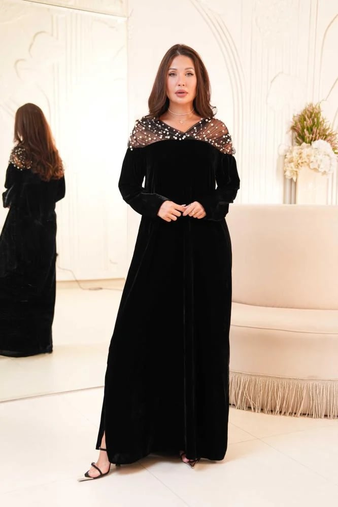 Obsidian Pearl Draped Dress