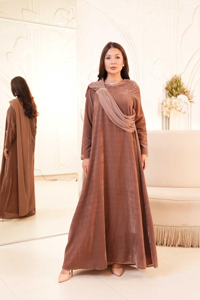 Taupe Drape Velvet Dress