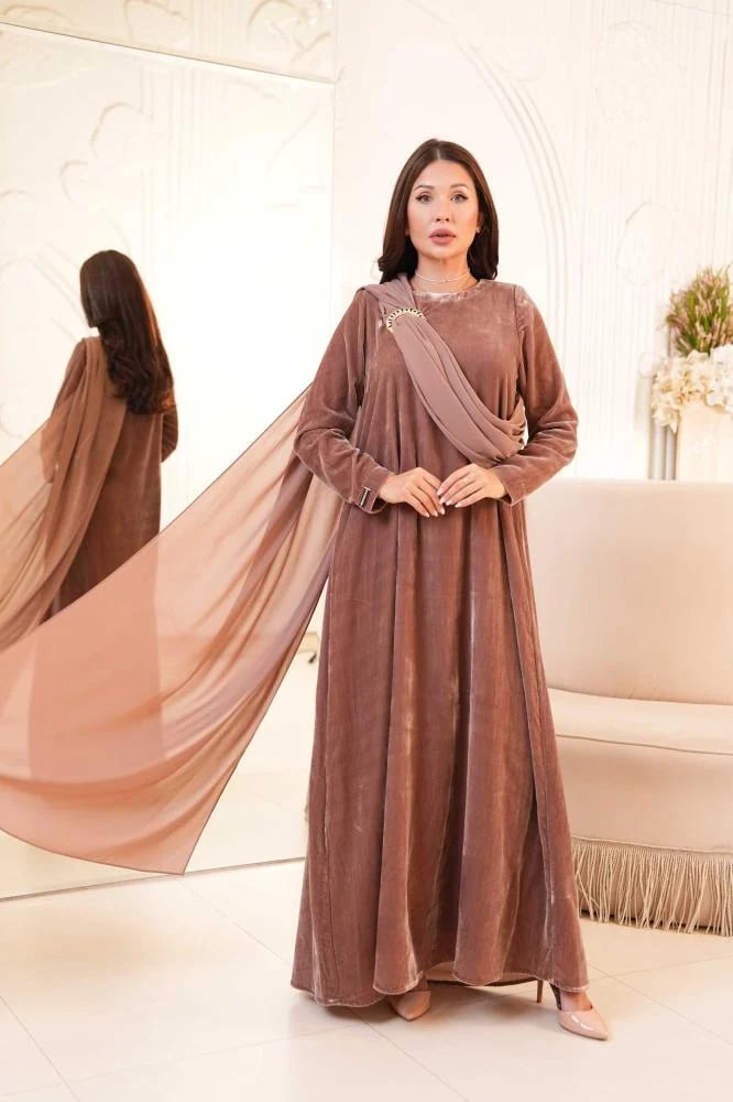 Taupe Drape Velvet Dress