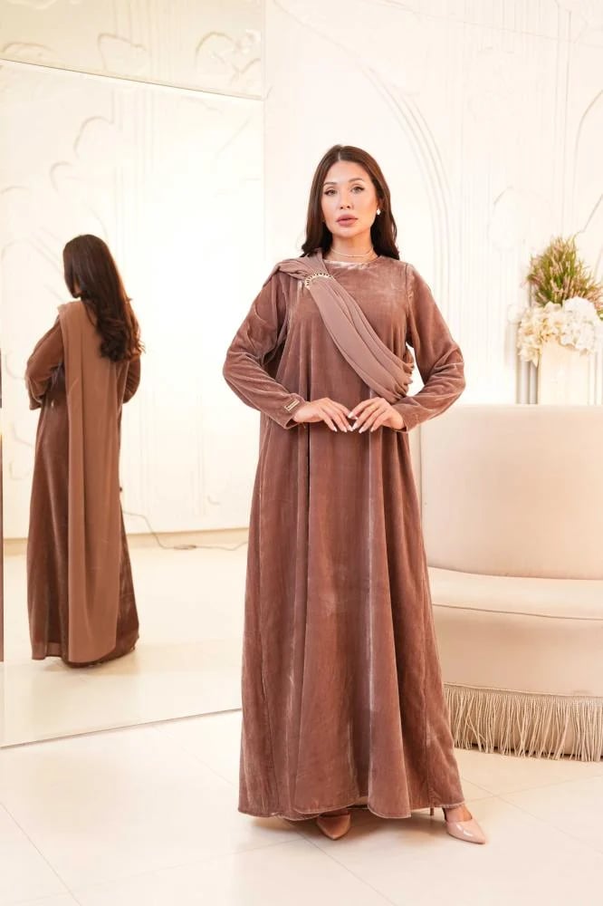 Taupe Drape Velvet Dress