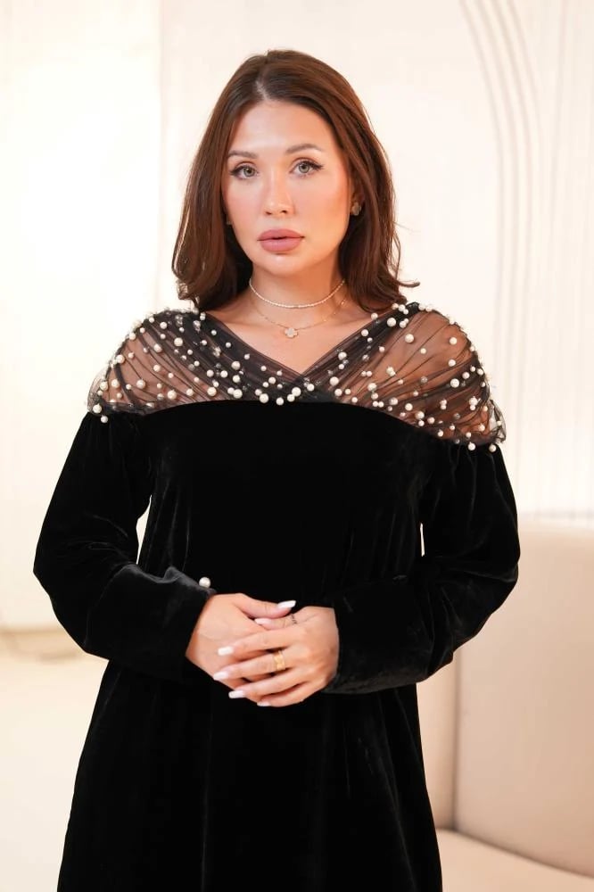 Obsidian Pearl Draped Dress