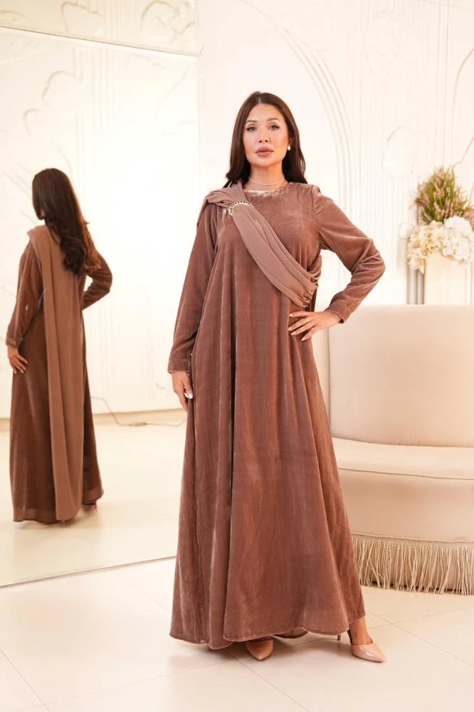 Taupe Drape Velvet Dress