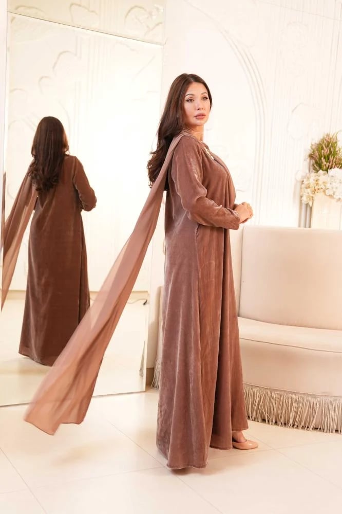 Taupe Drape Velvet Dress