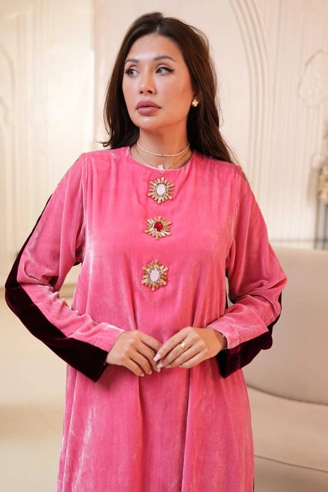 Jeweled Crest Velvet Dress