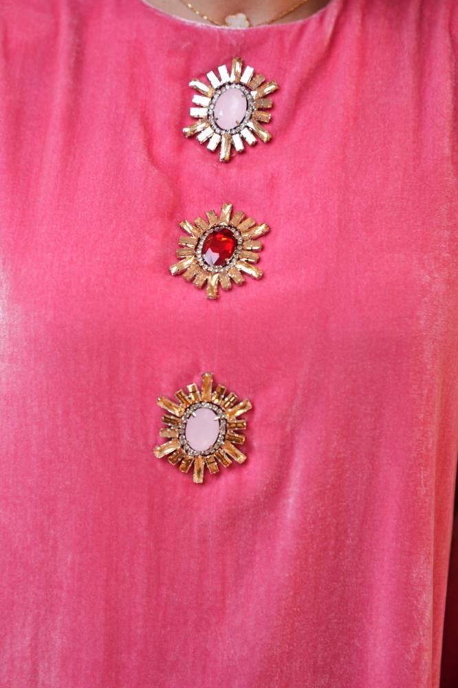 Jeweled Crest Velvet Dress