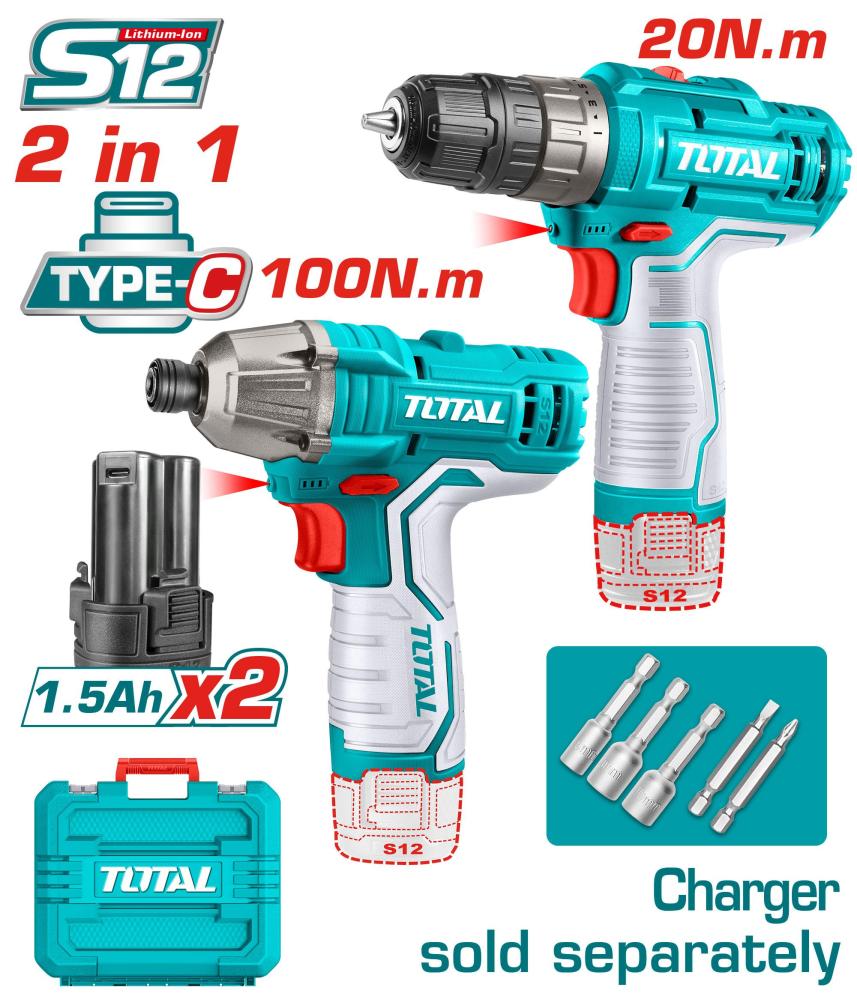 Battery drill set with screw driving drill 12V TKLI1201 Total