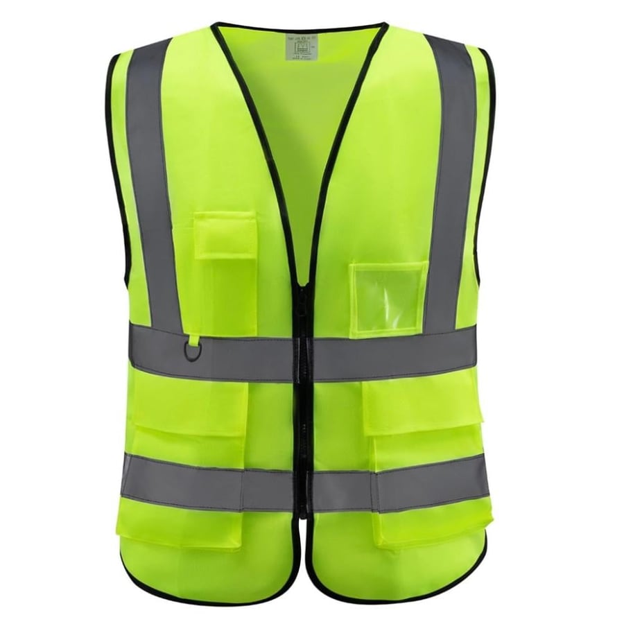 سترة سلامة فسفوري مع جيوب مقاس L