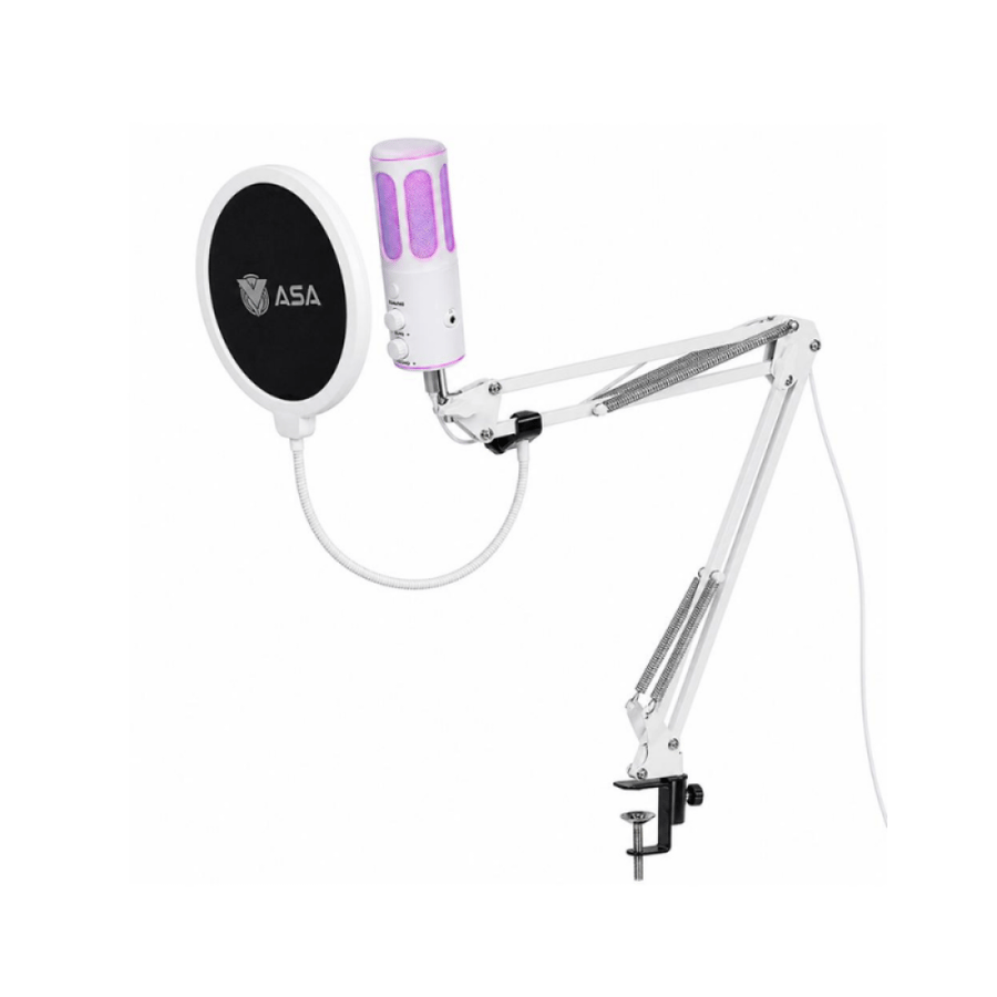 مايكروفون ASA Vloggercast Bundle 3-in-1 أبيض RGB للبث والتسجيل
