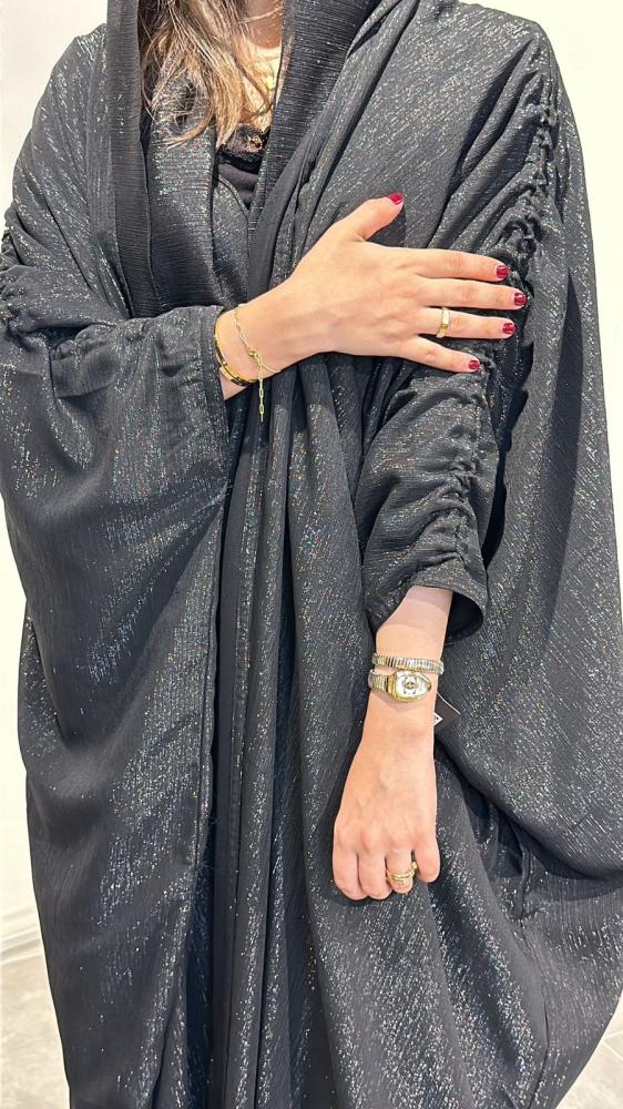 Elegant shiny chiffon evening abaya with half bousht, luxurious and stylish | Sadafa