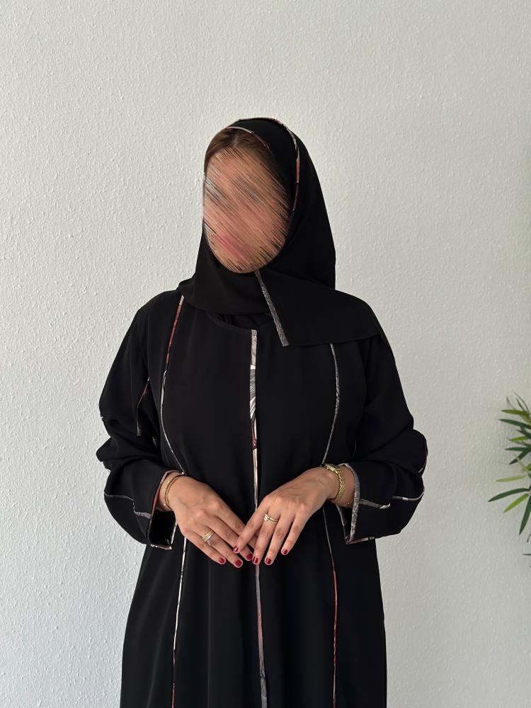Crepe abaya internet half wide with floral frame | Sadafa