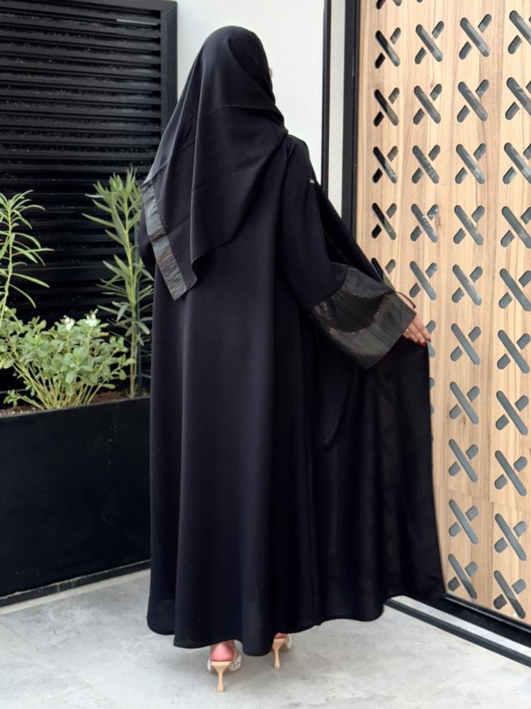 عباية كريب انترنت اسود اكمام شيفون لمعه