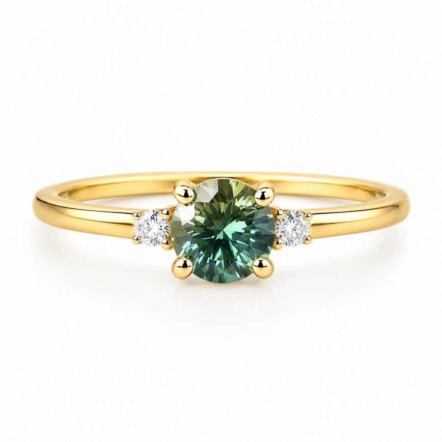 Natural Green Sapphire Ring in 18K Yellow Gold